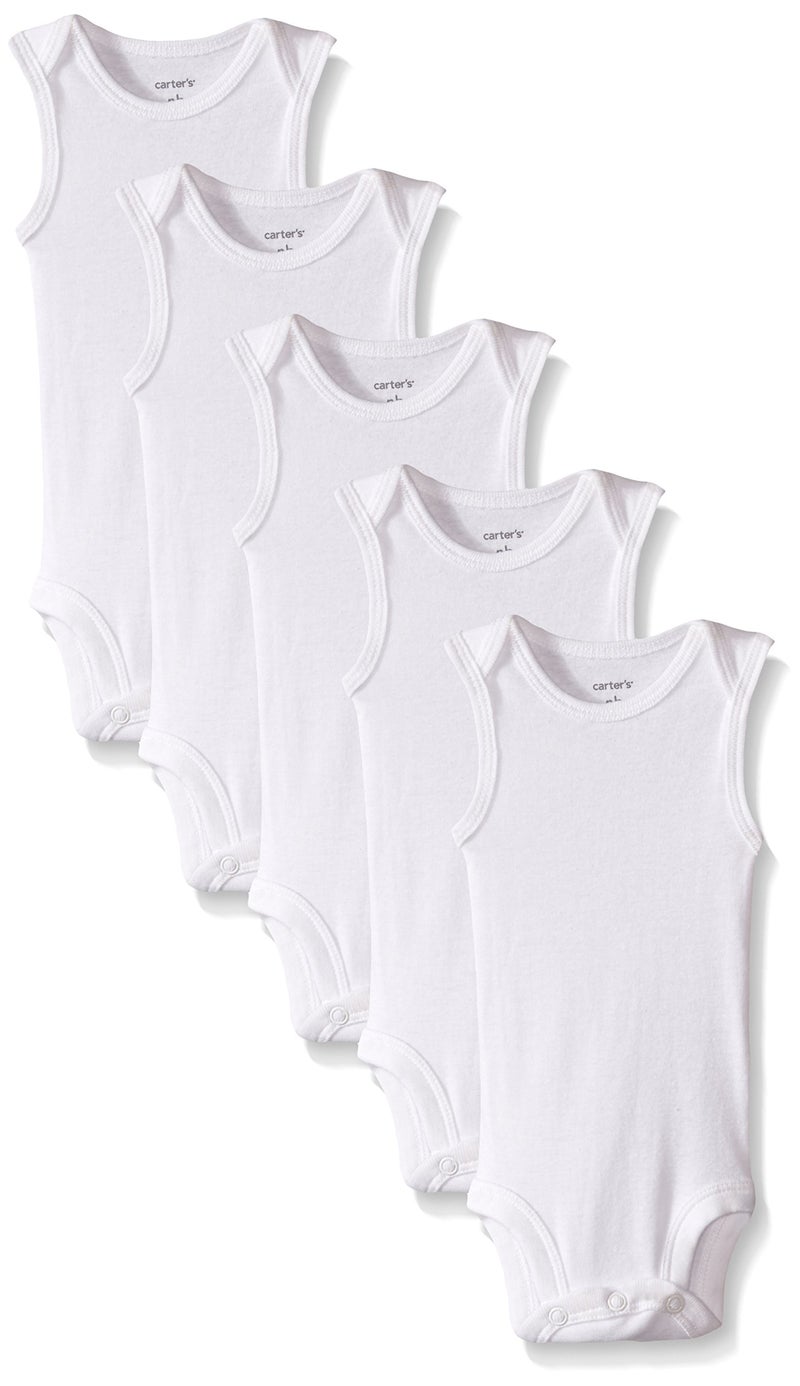 Carter's Unisex-Baby 5-Pack Wiggle in Sleeveless Bodysuits (12 Months) White
